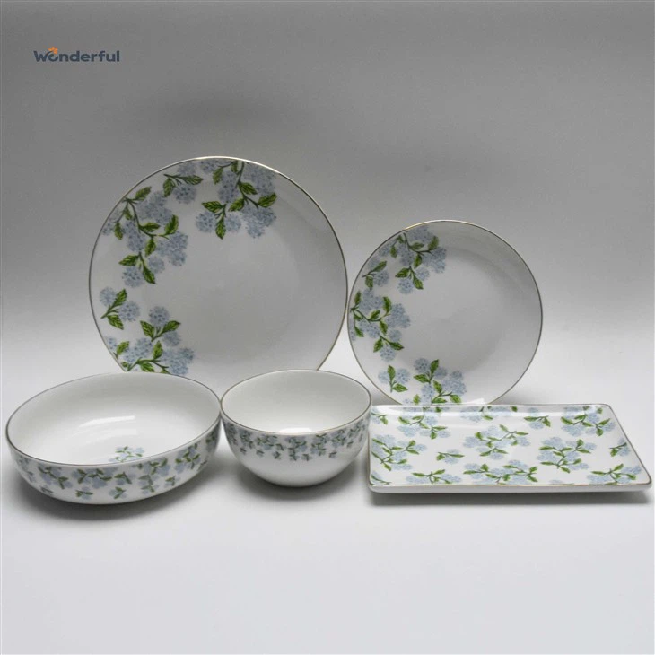 گولڈ رم کے ساتھ پھولوں کے سیرامک ​​ڈنر ویئر سیٹ