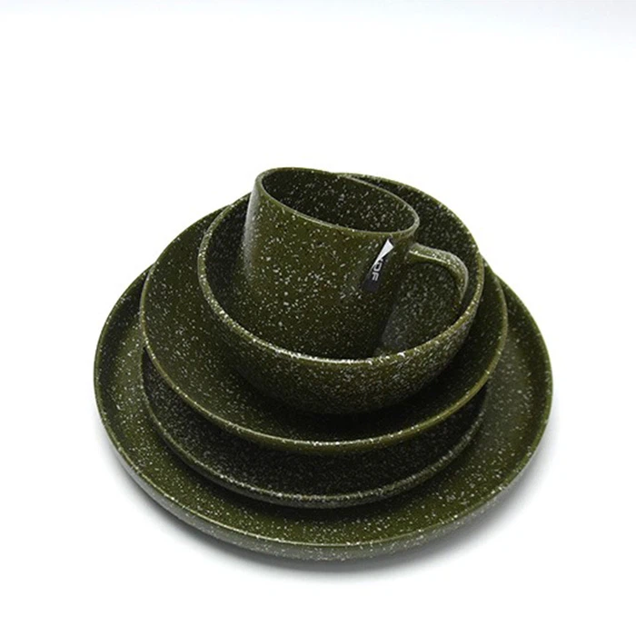 پتھر کی پلیٹ سیٹ سبز رنگ گلیزڈ ڈنر سیٹ