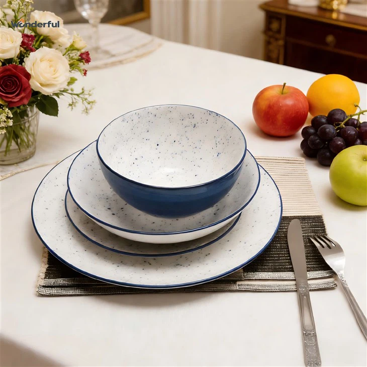 حیرت انگیز نیلے رنگ کے سپکلیڈ سیرامک ​​ڈنر ویئر سیٹ