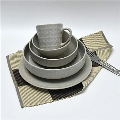 Embossed White Stoneware Dish Set for 6