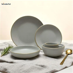 Wonderful 20 Piece Color Rimmed Dinnerware Set in Grey Wonderful 20 Piece Color Rimmed Dinnerware Set in Grey
