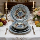 حیرت انگیز 3D - چھپی ہوئی انڈگو لیف منڈالا سیرامک ڈنر ویئر